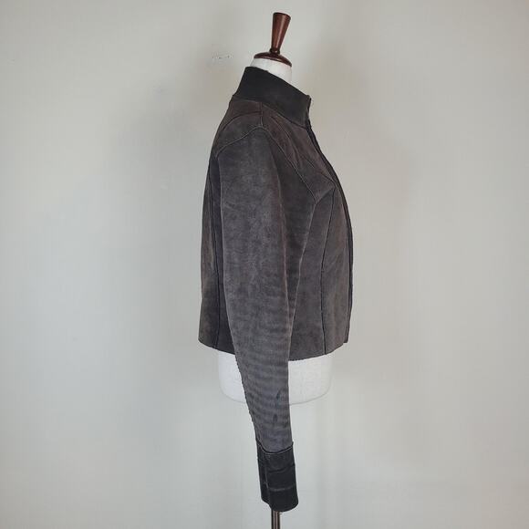 Express Jacket Women Small Brown Suede Leather Sherpa Lined Zip Stand Collar 90s - Picture 4 of 13